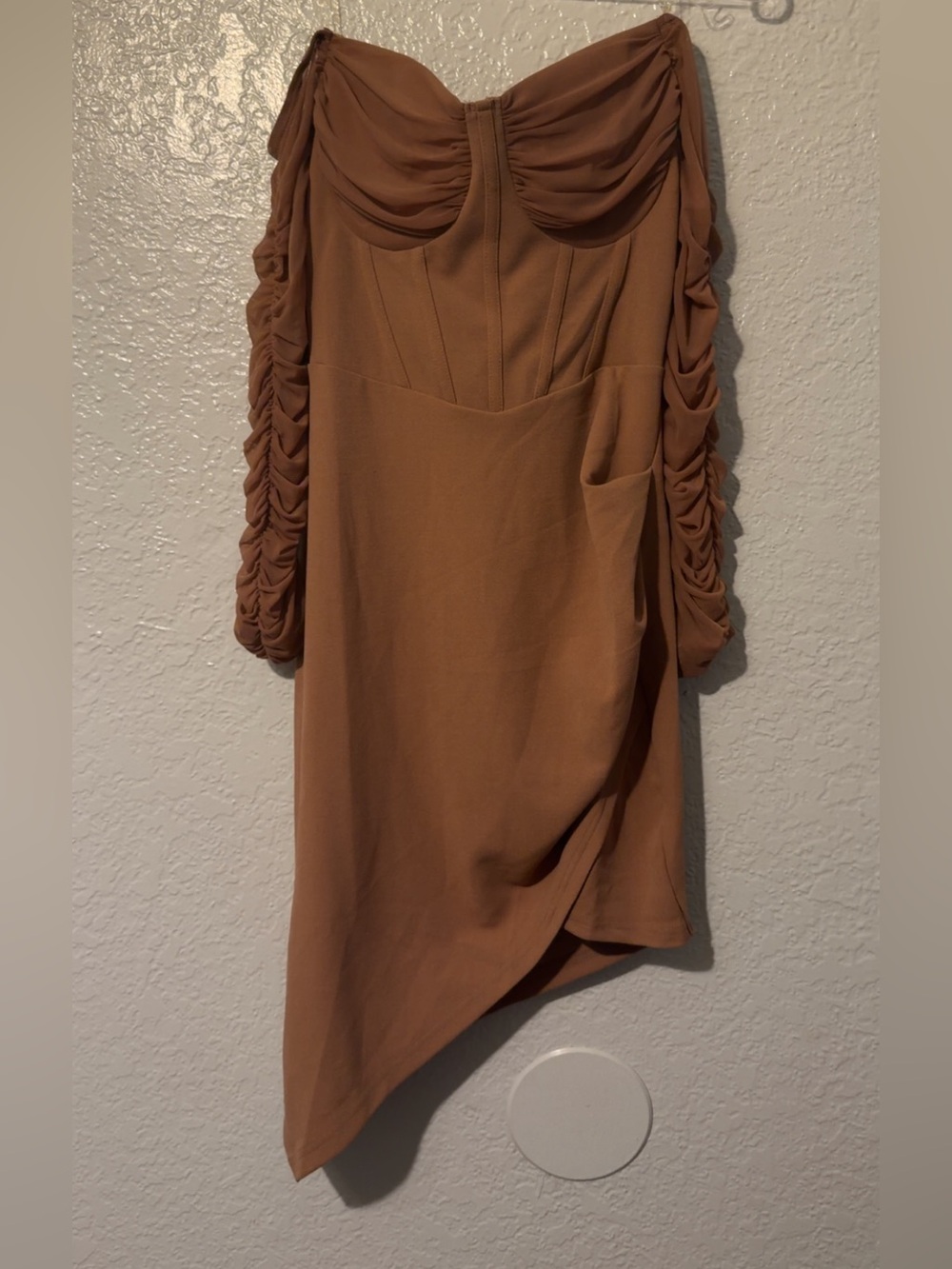 Strapless Ruched Sleeve Cocktail Dress in Brown
